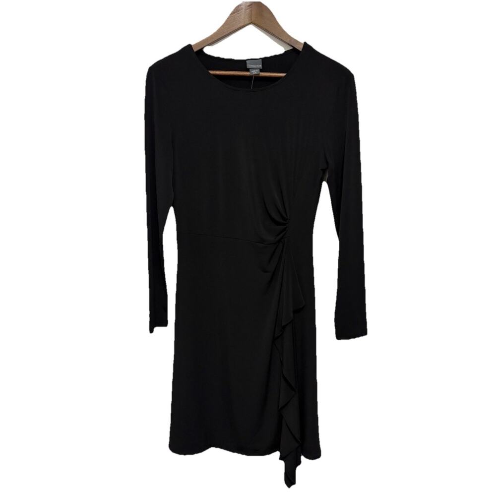 Covington Black Ruffle Dress Small Long Sleeve Cocktail Sheath